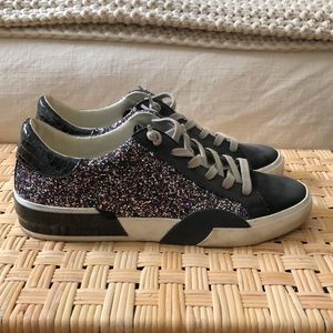 Dolce Vita Zina Sneakers Black Metallic Glitter Sz 9.5